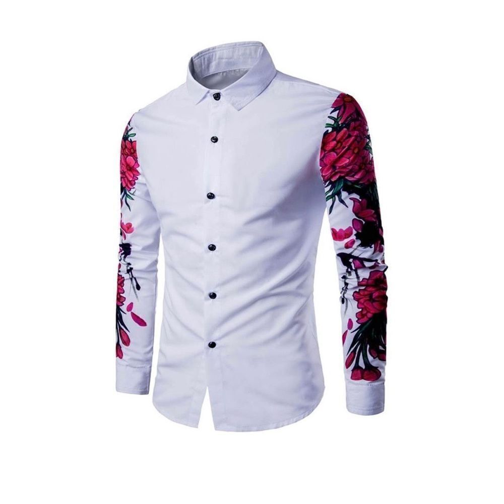 New Mens Jumia White Floral Button Down Casual Dress Shirt - Sz L